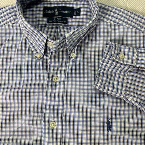 Polo Ralph Lauren Shirt Men's Large Blue Plaid‎ Blake Button Down Oxford L/S - Picture 1 of 7